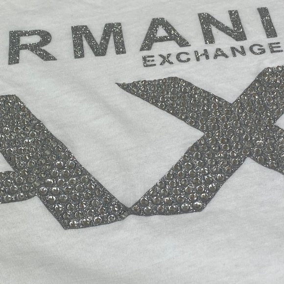 AX Armani Exchange Silver Diamond Sequined T Shirt - Picture 4 of 5